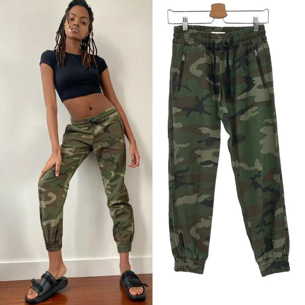 Aritzia Tna Alix Pants Joggers‎ High-Waisted Army Camo Print Green Size XS